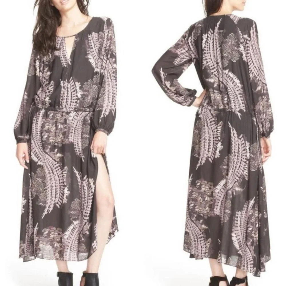 FREE PEOPLE Out of the Woods Raven Boho Long Sleeve Maxi Dress NWT XS Peasant